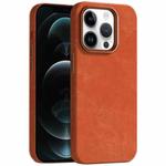 For iPhone 12 Pro Max Skin Feel Denim Leather MagSafe Phone Case(Orange)