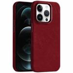 For iPhone 12 Pro Max Skin Feel Denim Leather MagSafe Phone Case(Carmine)