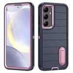 For Samsung Galaxy S24 5G Defender Gen2 Rugged PC + Silicone Phone Case with Holder(Dark Blue+Light Pink)