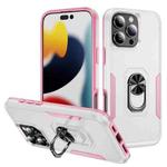 For iPhone 16 Pro Max Pioneer Armor Heavy Duty PC + TPU Phone Case with Holder(White+Pink)