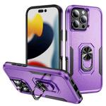 For iPhone 16 Pro Max Pioneer Armor Heavy Duty PC + TPU Phone Case with Holder(Purple+Black)