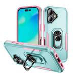 For iPhone 16 Plus Pioneer Armor Heavy Duty PC + TPU Phone Case with Holder(Green+Pink)