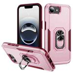 For iPhone 16e Pioneer Armor Heavy Duty PC + TPU Phone Case with Holder(Pink+Rose Red)