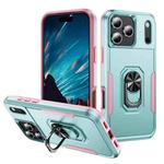For iPhone 17 Pro Max Pioneer Armor Heavy Duty PC + TPU Phone Case with Holder(Green+Pink)