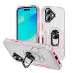 For iPhone 17 Pioneer Armor Heavy Duty PC + TPU Phone Case with Holder(White+Pink)