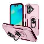 For iPhone 17 Pioneer Armor Heavy Duty PC + TPU Phone Case with Holder(Pink+Rose Red)