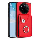For Realme 14 Pro+ Organ Card Bag Ring Holder Phone Case(Red)