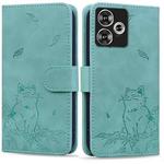 For Xiaomi Poco F6 Cute Cat Embossed Leather Phone Case(Green)