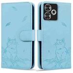 For Xiaomi Poco F6 Cute Cat Embossed Leather Phone Case(Sky Blue)