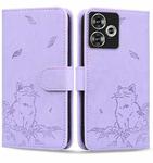 For Xiaomi Poco F6 Cute Cat Embossed Leather Phone Case(Purple)