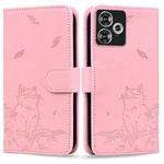 For Xiaomi Poco F6 Cute Cat Embossed Leather Phone Case(Pink)