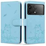 For Xiaomi Poco F6 Pro 5G Cute Cat Embossed Leather Phone Case(Sky Blue)