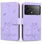 For Xiaomi Poco F6 Pro 5G Cute Cat Embossed Leather Phone Case(Purple)