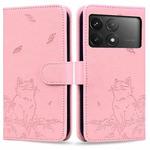 For Xiaomi Poco F6 Pro 5G Cute Cat Embossed Leather Phone Case(Pink)