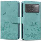 For Xiaomi Poco X6 5G Cute Cat Embossed Leather Phone Case(Green)