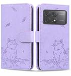 For Xiaomi Poco X6 5G Cute Cat Embossed Leather Phone Case(Purple)