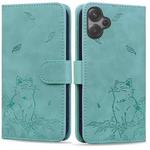 For Xiaomi Poco M6 4G Cute Cat Embossed Leather Phone Case(Green)