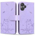 For Xiaomi Poco M6 4G Cute Cat Embossed Leather Phone Case(Purple)