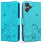 For Xiaomi Poco M6 4G Cute Cat Embossed Leather Phone Case(Lake Blue)