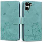 For Xiaomi Poco C65 Cute Cat Embossed Leather Phone Case(Green)