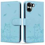 For Xiaomi Poco C65 Cute Cat Embossed Leather Phone Case(Sky Blue)