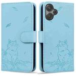 For Redmi 13 4G Cute Cat Embossed Leather Phone Case(Sky Blue)