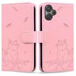 For Redmi 13 4G Cute Cat Embossed Leather Phone Case(Pink)