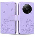 For Redmi A3 Cute Cat Embossed Leather Phone Case(Purple)