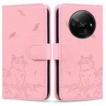 For Redmi A3 Cute Cat Embossed Leather Phone Case(Pink)