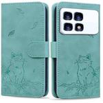 For Redmi K70 Ultra Cute Cat Embossed Leather Phone Case(Green)