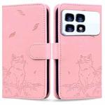 For Redmi K70 Ultra Cute Cat Embossed Leather Phone Case(Pink)