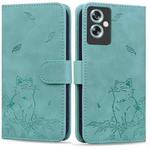 For OnePlus Nord N30 SE Cute Cat Embossed Leather Phone Case(Green)