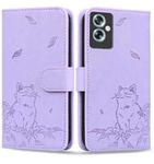 For OnePlus Nord N30 SE Cute Cat Embossed Leather Phone Case(Purple)