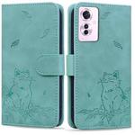 For OPPO Reno11 F 5G Cute Cat Embossed Leather Phone Case(Green)