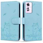 For OPPO Reno11 F 5G Cute Cat Embossed Leather Phone Case(Sky Blue)