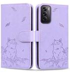 For OPPO Reno12 5G Global Cute Cat Embossed Leather Phone Case(Purple)