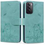 For OPPO Reno12 Pro 5G Global Cute Cat Embossed Leather Phone Case(Green)