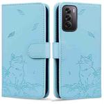 For OPPO Reno12 Pro 5G Global Cute Cat Embossed Leather Phone Case(Sky Blue)