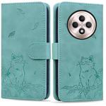 For OPPO Reno12 F 5G Cute Cat Embossed Leather Phone Case(Green)