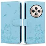 For OPPO Reno12 F 5G Cute Cat Embossed Leather Phone Case(Sky Blue)