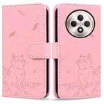 For OPPO Reno12 F 5G Cute Cat Embossed Leather Phone Case(Pink)