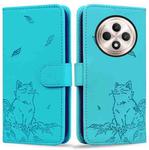 For OPPO Reno12 F 5G Cute Cat Embossed Leather Phone Case(Lake Blue)