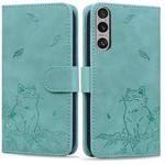 For Sony Xperia 1 VI Cute Cat Embossed Leather Phone Case(Green)