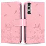 For Sony Xperia 1 VI Cute Cat Embossed Leather Phone Case(Pink)