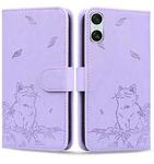 For Sony Xperia 10 VI Cute Cat Embossed Leather Phone Case(Purple)