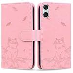 For Sony Xperia 10 VI Cute Cat Embossed Leather Phone Case(Pink)