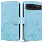 For Google Pixel 8 Pro Cute Cat Embossed Leather Phone Case(Sky Blue)