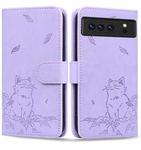 For Google Pixel 8 Pro Cute Cat Embossed Leather Phone Case(Purple)