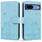 For Google Pixel 8a Cute Cat Embossed Leather Phone Case(Sky Blue)