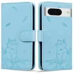 For Google Pixel 8 Cute Cat Embossed Leather Phone Case(Sky Blue)